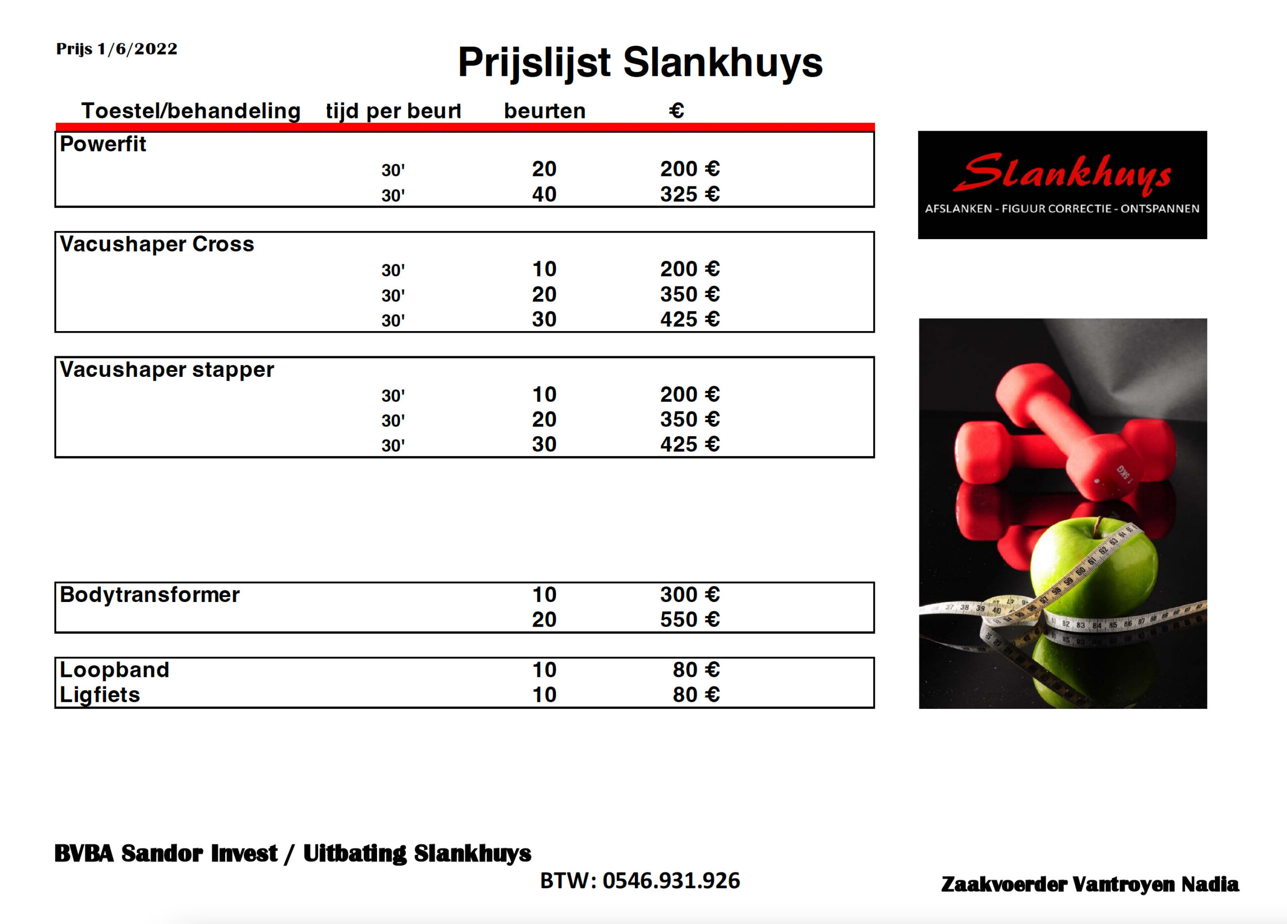 prijslijst Slankhuys (1-6-2022)