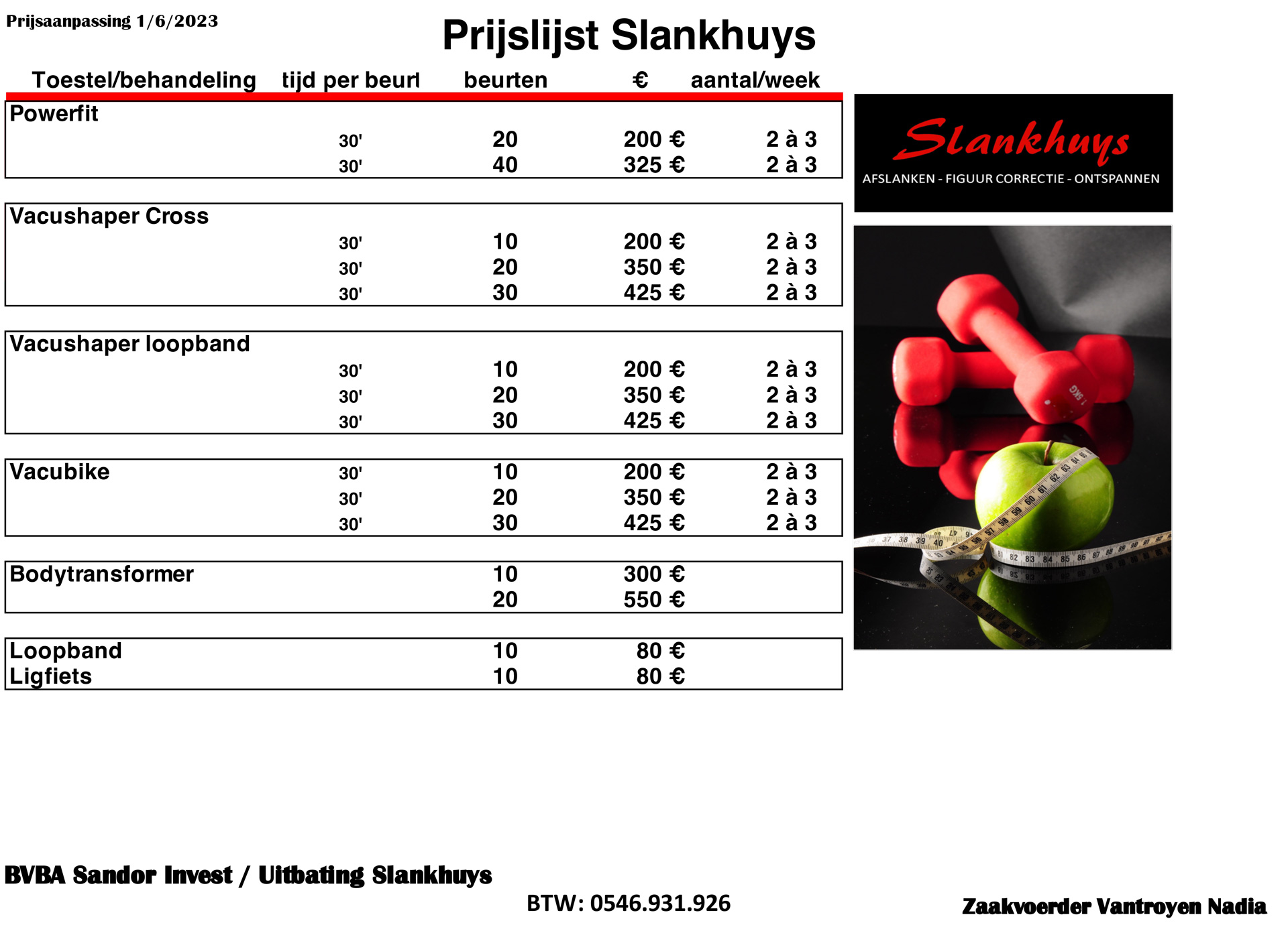 prijslijst Slankhuys 1-6-2023